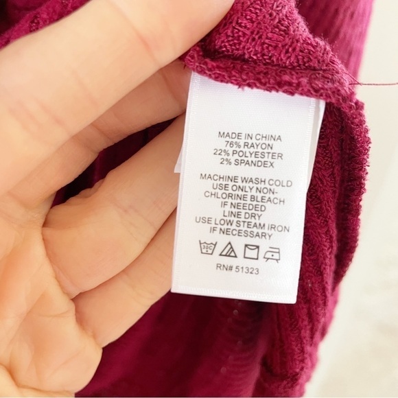 1. State Knot Back Waffle Knit Top in Deep Rouge New With Tags - Picture 5 of 9